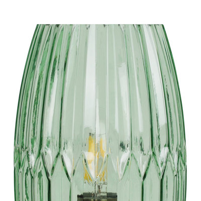 First Choice Lighting Facet Antique Brass with Green Faceted Glass Table Lamp