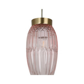 First Choice Lighting Facet Antique Brass with Pink Faceted Glass Pendant Shade