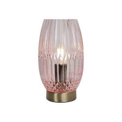 First Choice Lighting Facet Antique Brass with Pink Faceted Glass Table Lamp