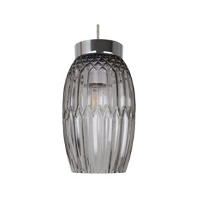 First Choice Lighting Facet Chrome with Smoke Faceted Glass Pendant Shade