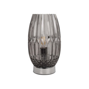 First Choice Lighting Facet Chrome with Smoke Faceted Glass Table Lamp
