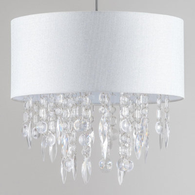 First Choice Lighting Fiji Clear White 40 cm Easy Fit Jewelled Pendant Shade