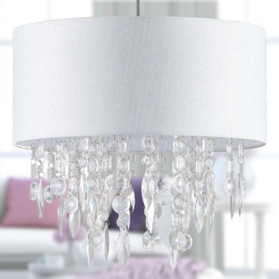 First Choice Lighting Fiji Clear White 40 cm Easy Fit Jewelled Pendant Shade