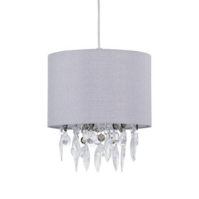 First Choice Lighting Fiji Grey Linen with Silver Fleck Detail Jewelled Pendant Shade