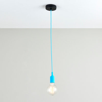 First Choice Lighting - Flex Blue Silicone Ceiling Pendant Light with Black Ceiling Rose