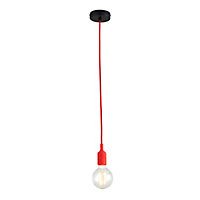 First Choice Lighting - Flex Red Silicone Ceiling Pendant Light with Black Ceiling Rose