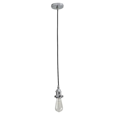 First Choice Lighting Flex Suspension Polished Chrome Pendant Kit with Black Fabric Cable