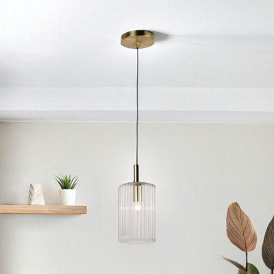 First Choice Lighting Fluted Glass Design Pendant Fitting Finished with Clear Glass and Bronze Effect Colour
