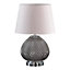 First Choice Lighting Fraser Smoked Cut Glass Chrome White Table Lamp With Shade