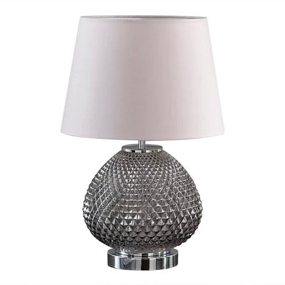 First Choice Lighting Fraser Smoked Cut Glass Chrome White Table Lamp