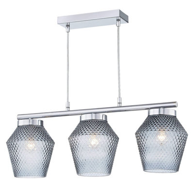 First Choice Lighting Fraser Smoked Textured Glass 3 Light Pendant Bar