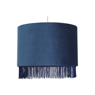 First Choice Lighting Fringed Navy Blue 23cm Fringed Velvet Pendant Shade