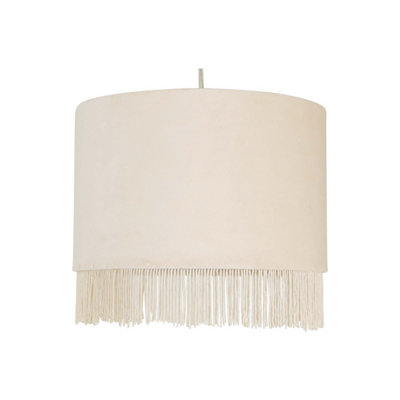 First Choice Lighting Fringed Off White 23cm Fringed Velvet Pendant Shade