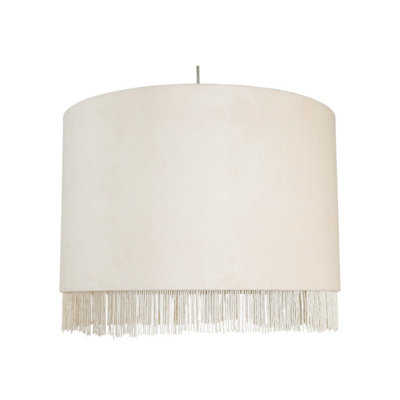 First Choice Lighting Fringed Off White 38cm Fringed Velvet Pendant Shade