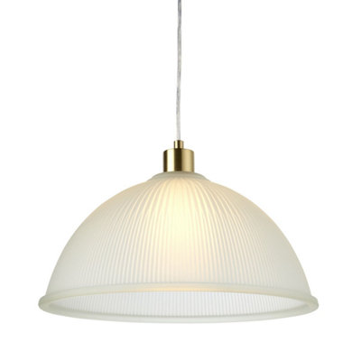 First Choice Lighting Frosted Ribbed Glass with Satin Brass Ceiling Pendant