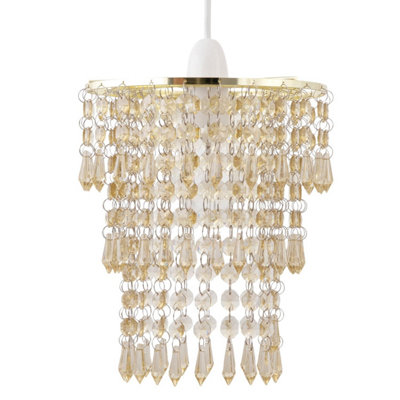 First Choice Lighting Gatsby Brass Amber Easy Fit Jewelled Pendant Shade