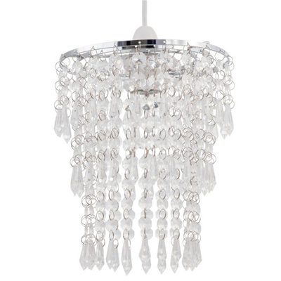 First Choice Lighting Gatsby Chrome Clear Easy Fit Jewelled Pendant Shade