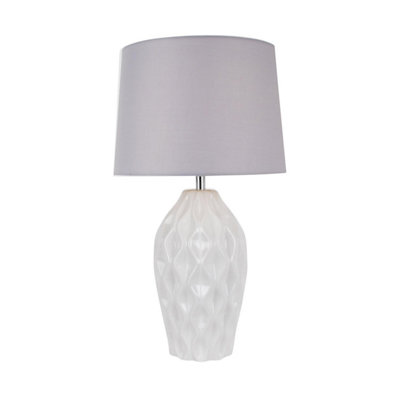 First Choice Lighting Geome White Chrome Grey Ceramic Table Lamp With Shade