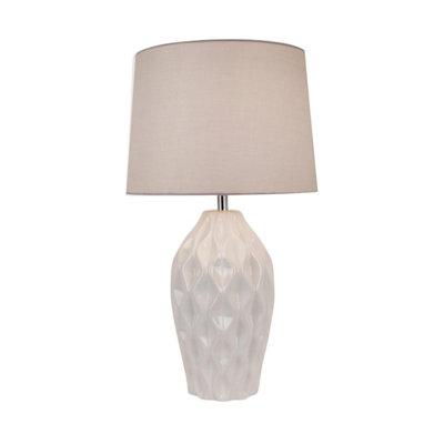 First Choice Lighting Geome White Chrome Grey Ceramic Table Lamp With Shade
