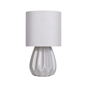First Choice Lighting Geometric Grey Ceramic Table Lamp with Matching Shade