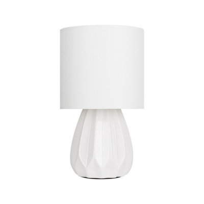 First Choice Lighting Geometric White Ceramic Table Lamp with Matching Shade