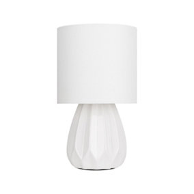 First Choice Lighting Geometric White Ceramic Table Lamp with Matching Shade
