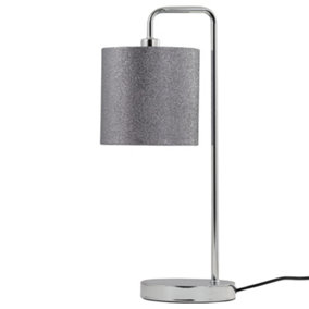First Choice Lighting Glitter Chrome Silver Grey Arched Table Lamp With Shade