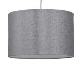 First Choice Lighting Glitter Silver Grey 25 cm Easy Fit Fabric Pendant Shade