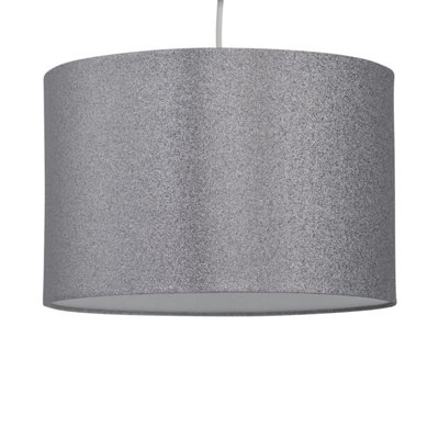 First Choice Lighting Glitter Silver Grey 33 cm Easy Fit Fabric Pendant