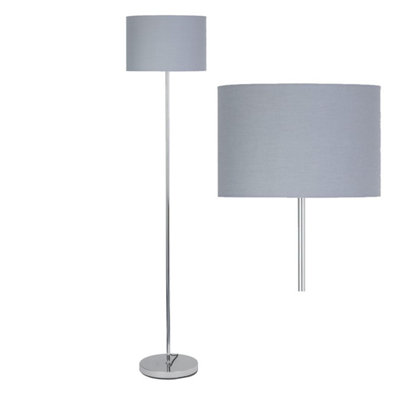 First Choice Lighting Grey Chrome Grey Stick Floor Lamp DIY at B&Q