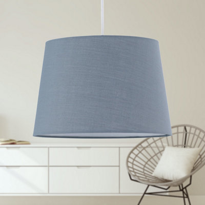 First Choice Lighting - Grey Cotton 28cm Tapered Cylinder Pendant or Lamp Shade