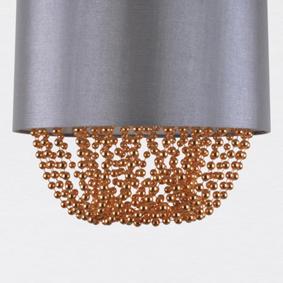 First Choice Lighting Grey Faux Silk & Copper Jewelled Ceiling Light Shade