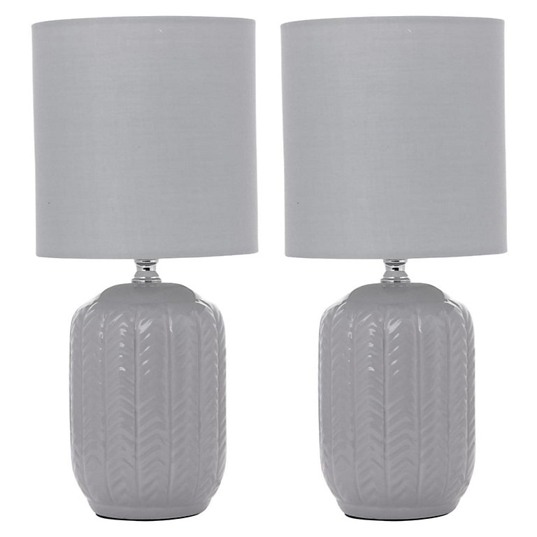 First Choice Lighting Grey Glaze, Grey Herringbone Table Lamp