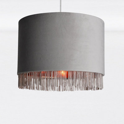 First Choice Lighting Grey Velvet With Copper Inner Tassled Light Shade