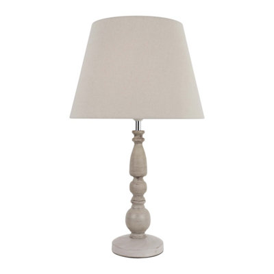 First Choice Lighting Grey Wash Wood Effect 59cm Table Lamp with And Grey Cotton Shade