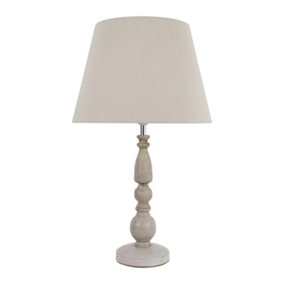 First Choice Lighting Grey Wash Wood Effect 59cm Table Lamp with And Grey Cotton Shade