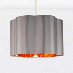 First Choice Lighting Grey with Copper Inner Scalloped Pendant Shade