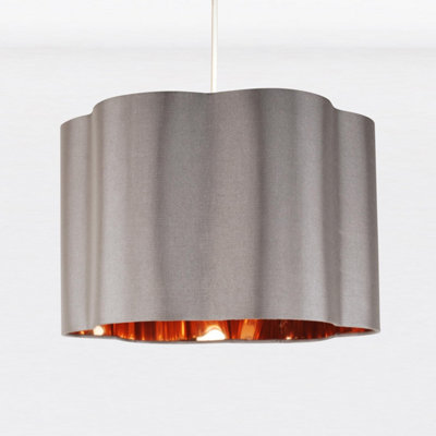 First Choice Lighting Grey with Copper Inner Scalloped Pendant Shade