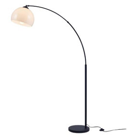First Choice Lighting - Hayley Black Arched Floor Lamp with White Dome Shade