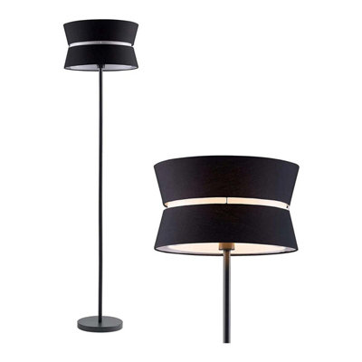 First Choice Lighting - Hayley Black Floor Lamp with Black Layered Shade