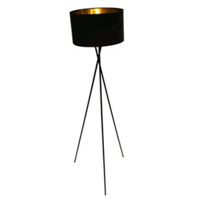 First Choice Lighting - Hayley Black Tripod Floor Lamp with Black Shade