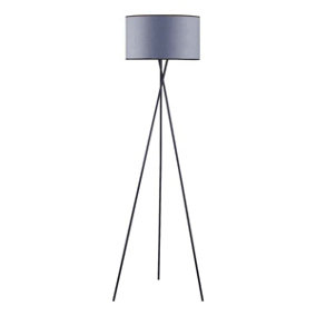 First Choice Lighting - Hayley Black Tripod Floor Lamp with Grey Shade