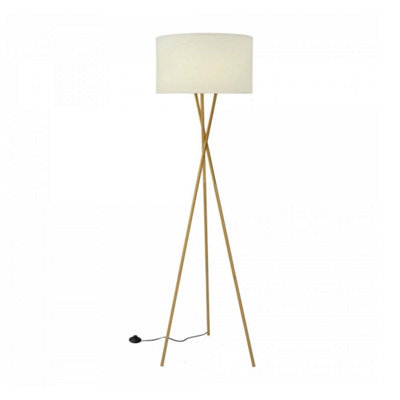 First Choice Lighting - Hayley Brass Tripod Floor Lamp with White Shade