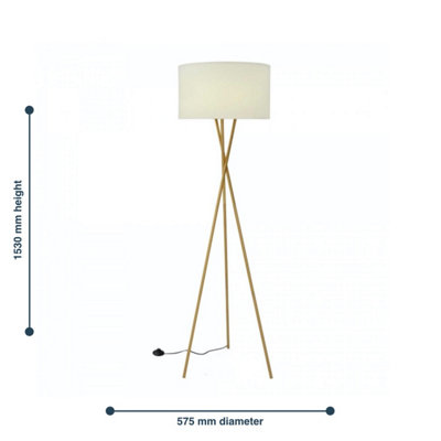 First Choice Lighting - Hayley Brass Tripod Floor Lamp with White Shade