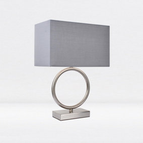 First Choice Lighting Hoop Satin Nickel Light Grey Table Lamp With Shade