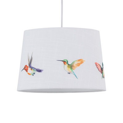 First Choice Lighting Hummingbird Bird Print Linen Easy Fit 28cm Pendant or Table Lamp Shade