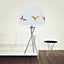 First Choice Lighting Hummingbird Chrome Tripod Table Lamp with Linen Bird Print Shade