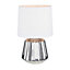 First Choice Lighting Jess Chrome White Ceramic Table Lamp With Shade