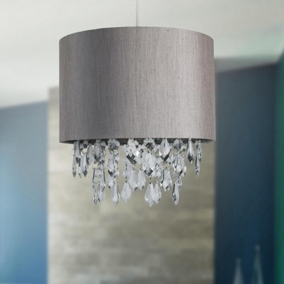 First Choice Lighting Joyce Clear Silver 25 cm Easy Fit Jewelled Pendant Shade