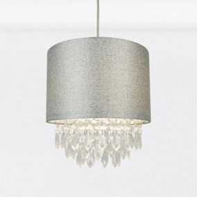 First Choice Lighting Joyce Clear Sparkle Grey Easy Fit Jewelled Pendant Shade